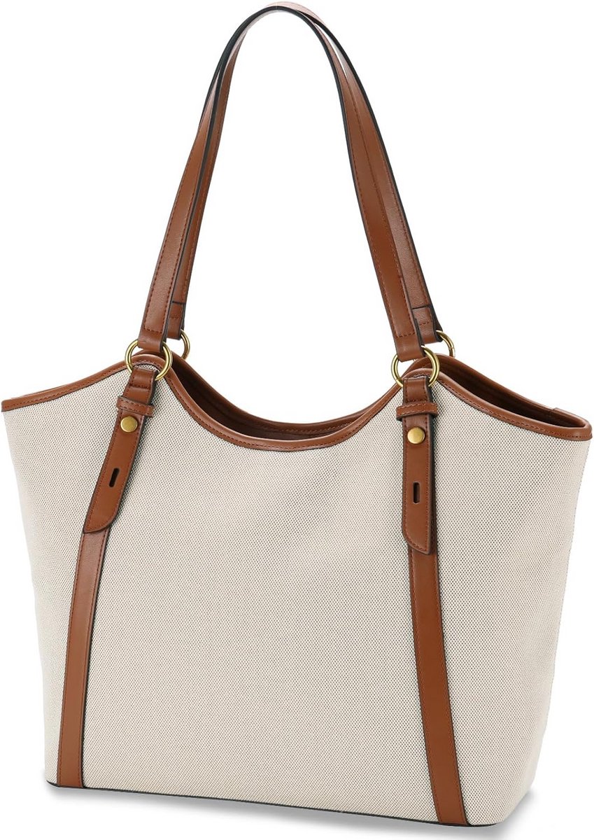 Stijlvolle Dames Handtas Schoudertas Werktas Schooltas Lichte Leren Look Laptoptas 15.6 Inch