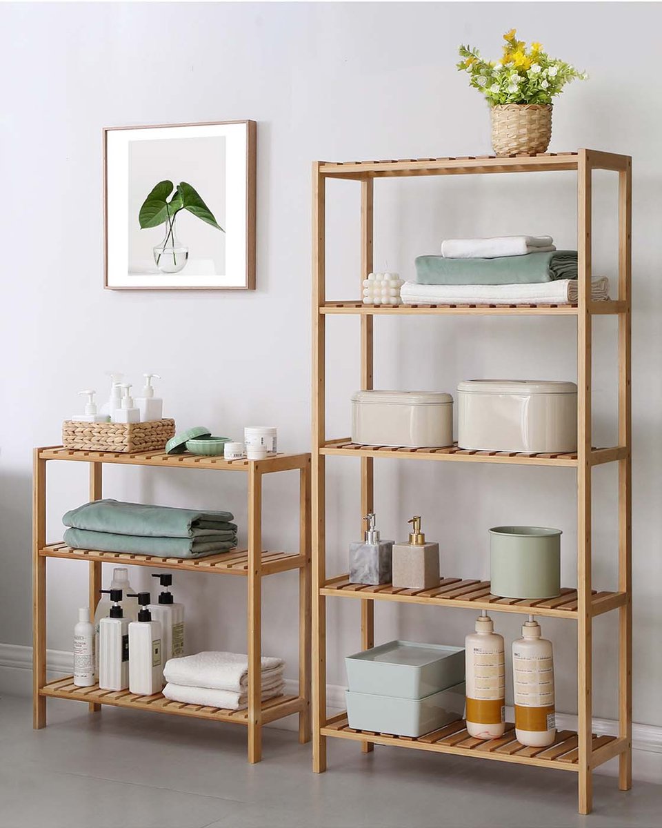 Opbergrek met 3 lagen – Bamboe – Natuurlijk – Multifunctioneel ontwerp voor hal, badkamer, keuken en woonkamer