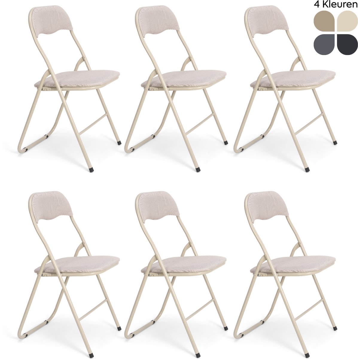 Trendy Meije® Nova Klapstoelen Set van 6 - Beige - Linnen - Inklapbaar - Zithoogte 45 cm - Opvouwbare Stoelen - Vouwstoel