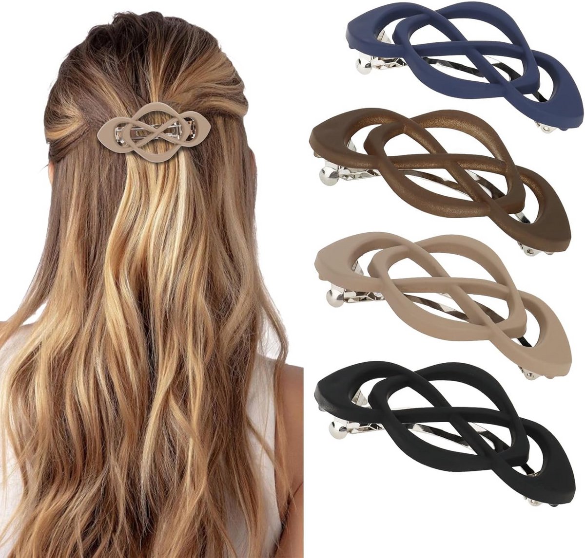 Set van 4 Grote Franse Haarspelden met Kruisdesign voor Dames