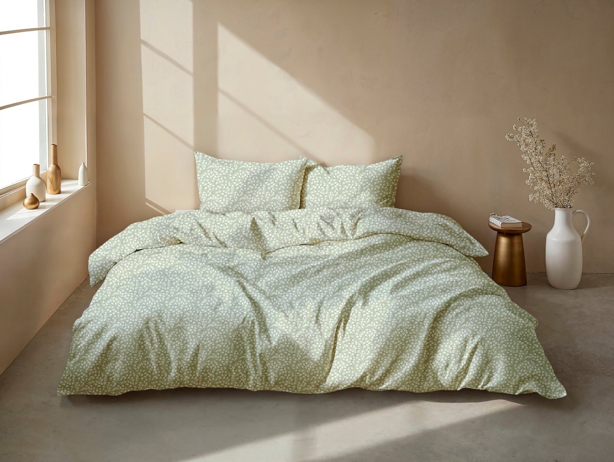 Heckettlane Zohome Dekbedovertrek Eliana - Green - Bladeren - Dekbedovertrek 200x200/220 cm - 100% Microvezel - Tweepersoons Groen