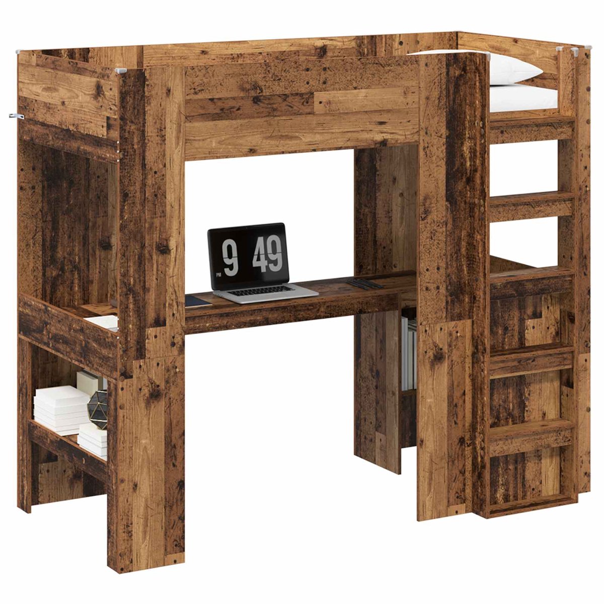 vidaXL - Stapelbedframe - met - Bureau - Oudhout - 90 - x - 200 - cm - Bewerkt - hout