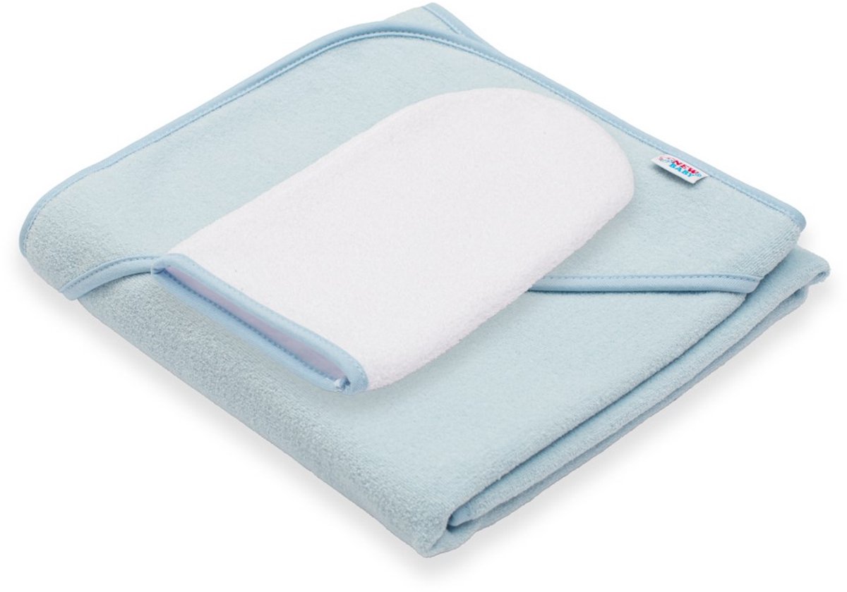NEW BABY - Badcape - Badhanddoek capuchon 80x80 cm blauw katoen - babyhanddoek - handdoekje - badstof - absorberend - kinderkamer