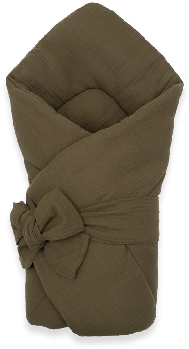 New Baby - Wikkeldeken - Mousseline wikkeldoek olijfgroen 75x75 cm - babydeken - newborn doek - katoenen doek - hypoallergeen wikkeldoek