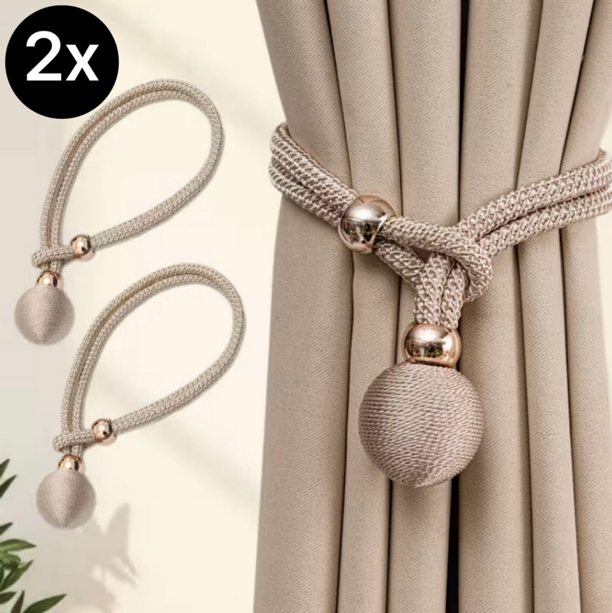 Twenty Two Luxe gordijnen houders 2 stuks | beige | gordijnenbinder | slaapkamer | accessoires | 48cm lengte | hotel chique