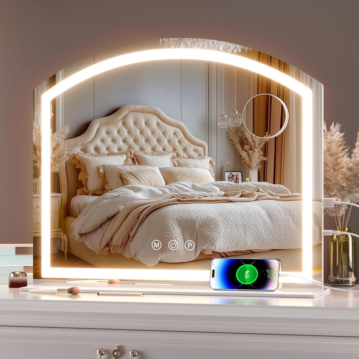 Grote Make-up Spiegel met Verlichting (LED), 60x50 cm, Dimbaar in 3 Kleuren en Inclusief Vergroting