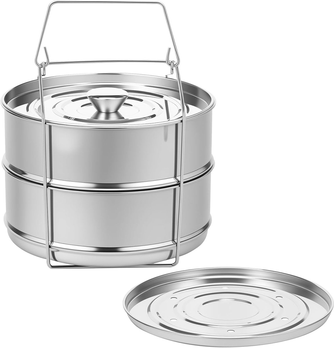 Dubbele RVS Stoompan met Accessoires - Stapelbaar voor Efficiënt Koken en Stomen