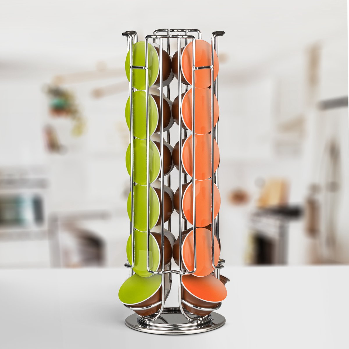Dolce Gusto Capsulehouder – Draaibare Koffiecapsule Houder – 24 Capsules – Metaal / Chroom [BW1001B]