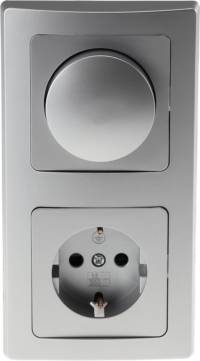 Dimmer Schakelaar met Veiligheidscontactdoos Zilverkleurig UP 230V