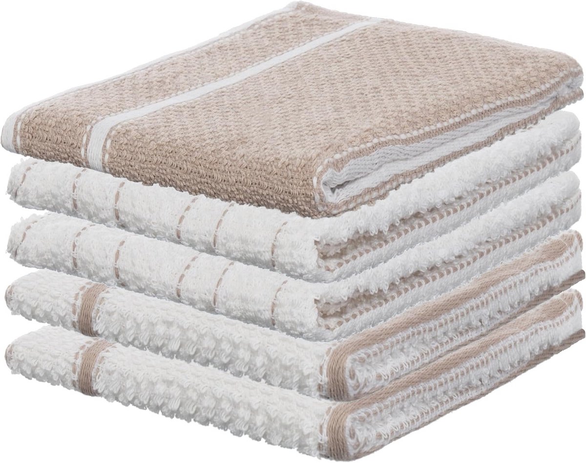 Set van 5 Keukendoeken 100% Katoen Absorberend en Sneldrogend Ca. 45 x 65 cm Beige