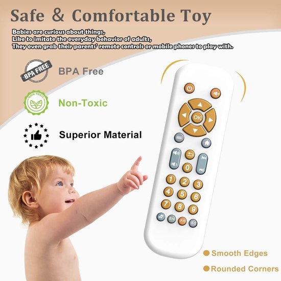 Op afstand bedienbaar muziekspeelgoed voor baby's vanaf 6 maanden - muziekspeelgoed voor vroege ontwikkeling, met taalopties Engels/Frans/Spaans, op Montessori geïnspireerd speelgoed, ideaal kraamcadeau - Wit — afbeelding 4