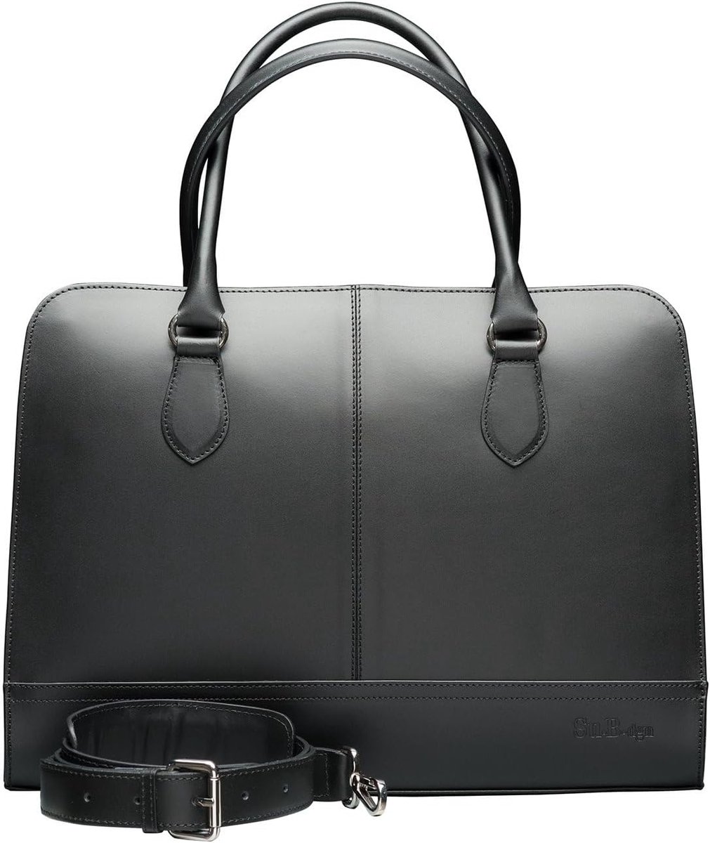 Dames Laptoptas voor 13 en 14 inch, Kroko Print Leer, Trolleyband, Zwart
