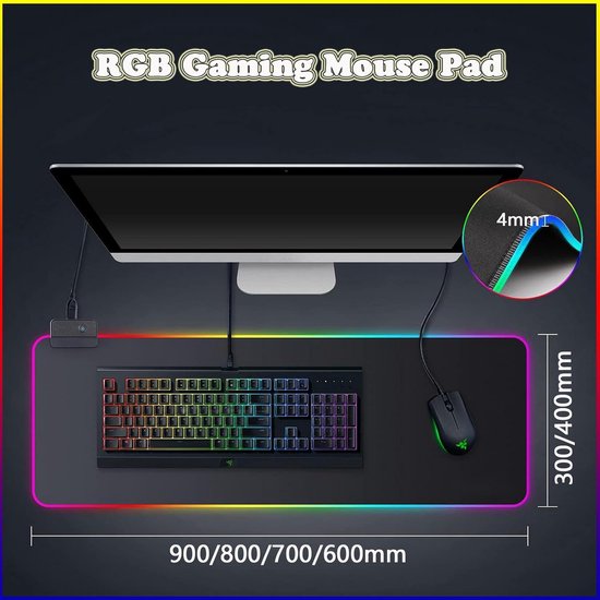 XXL RGB Gaming Muismat met LED Verlichting - Antislip Bureau Onderlegger Zwart van Merkloos — afbeelding 4