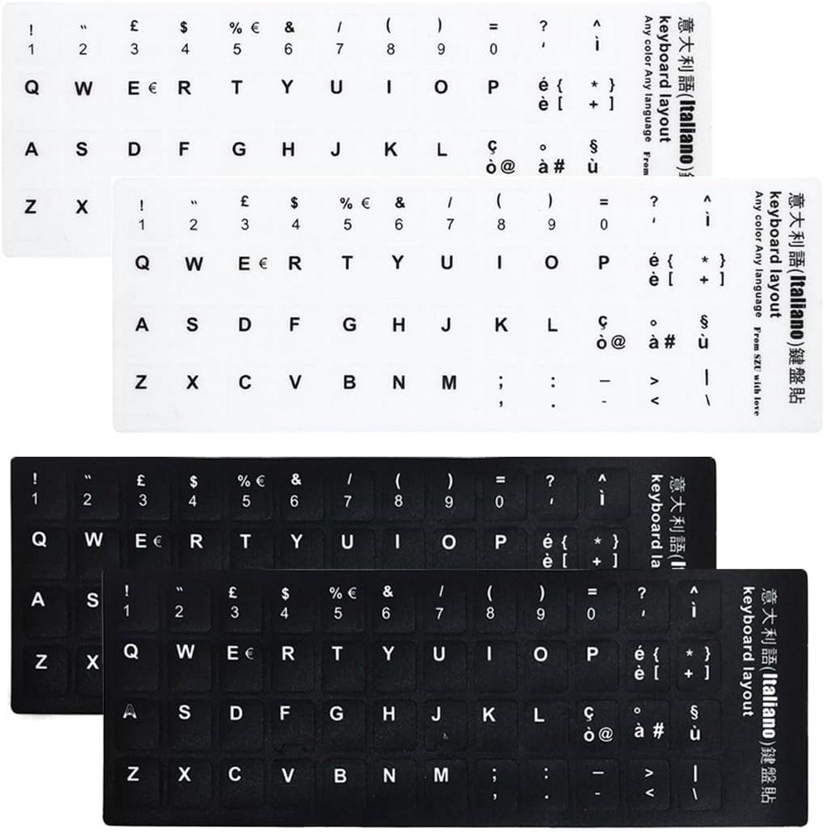 4x Universele Italiaanse Toetsenbord Stickers - AZERTY Layout Vervanging