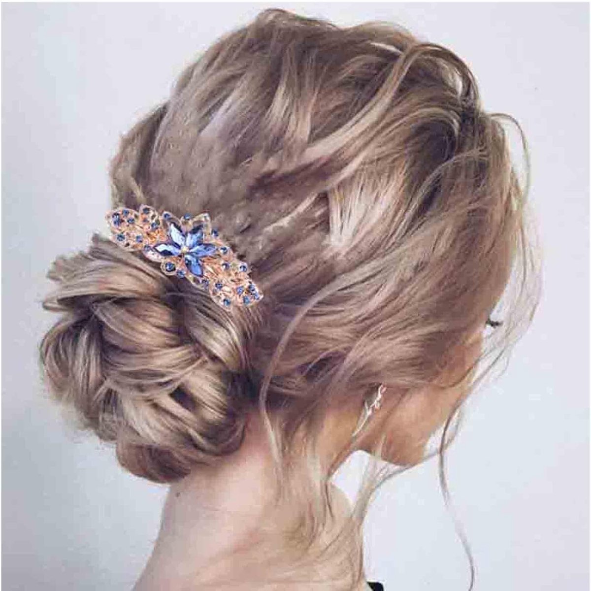 Elegante Blauwe Kristallen Bruidshaarclip met Strass Steentjes