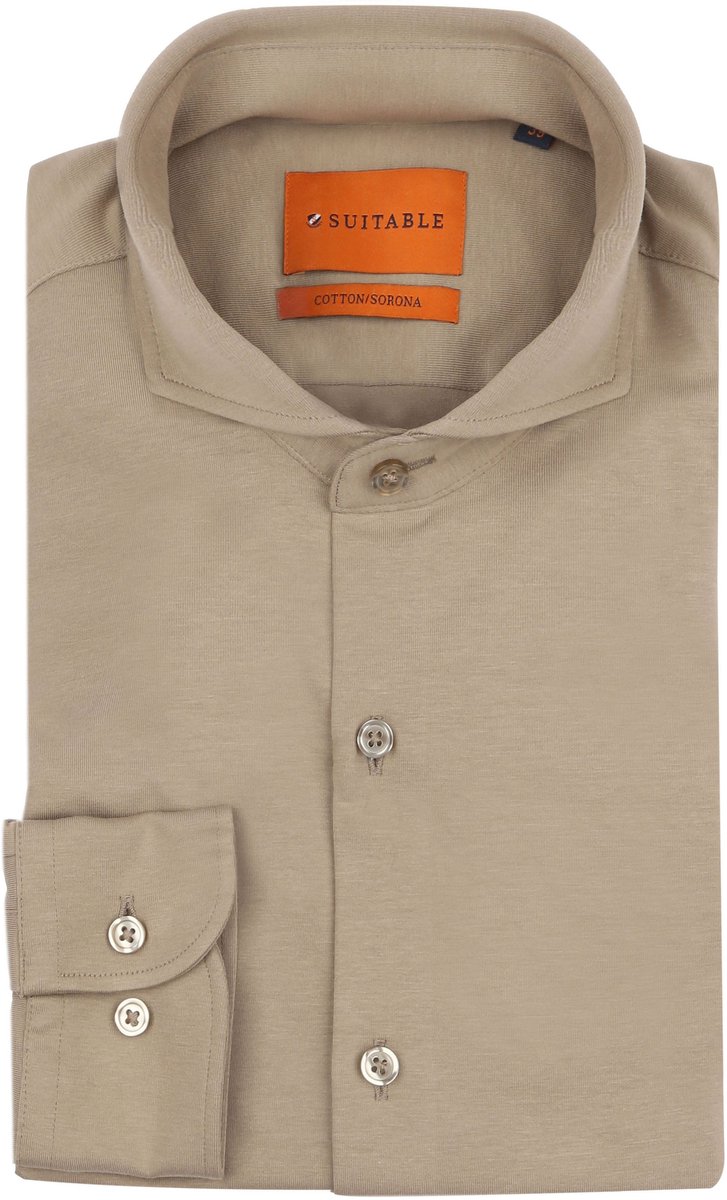 Suitable Sorona Overhemd Beige - Maat 40 - Heren - Overhemden Formeel