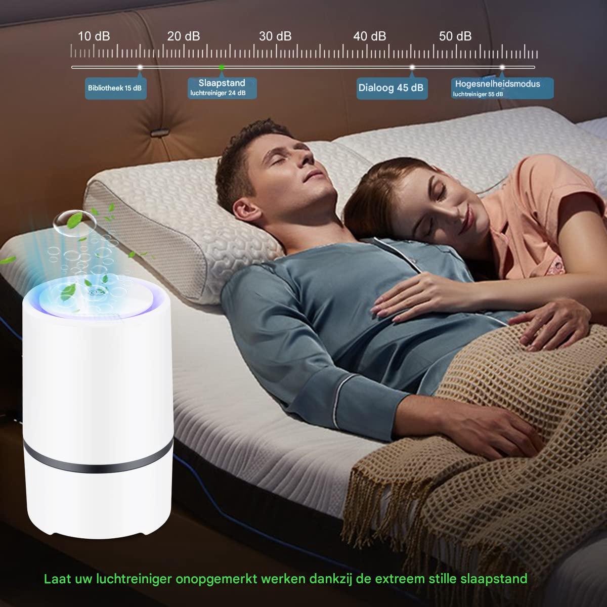 longziming - Luchtreiniger - Air Purifier - Koolstoffilter - 1 stuk - HEPA-filter - Stil (≤28 dB) - Nachtlampje - 8 uur timer - USB - Voor slaapkamer, kantoor en babykamer - 12,5x12,5x20 cm — afbeelding 4