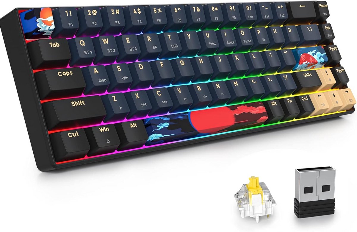 Compact 65% Mechanisch Gaming Toetsenbord met RGB en Draadloze Connectiviteit