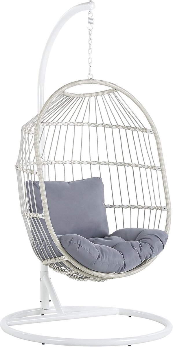 Luxe Hangstoel Beige Rotan met Stalen Standaard - Binnen & Buiten
