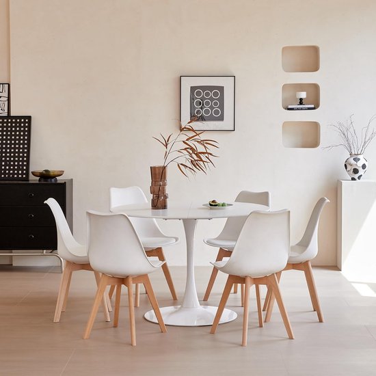Ronde Eettafel Set met 6 Witte Stoelen voor Eetkamer of Keuken | bol