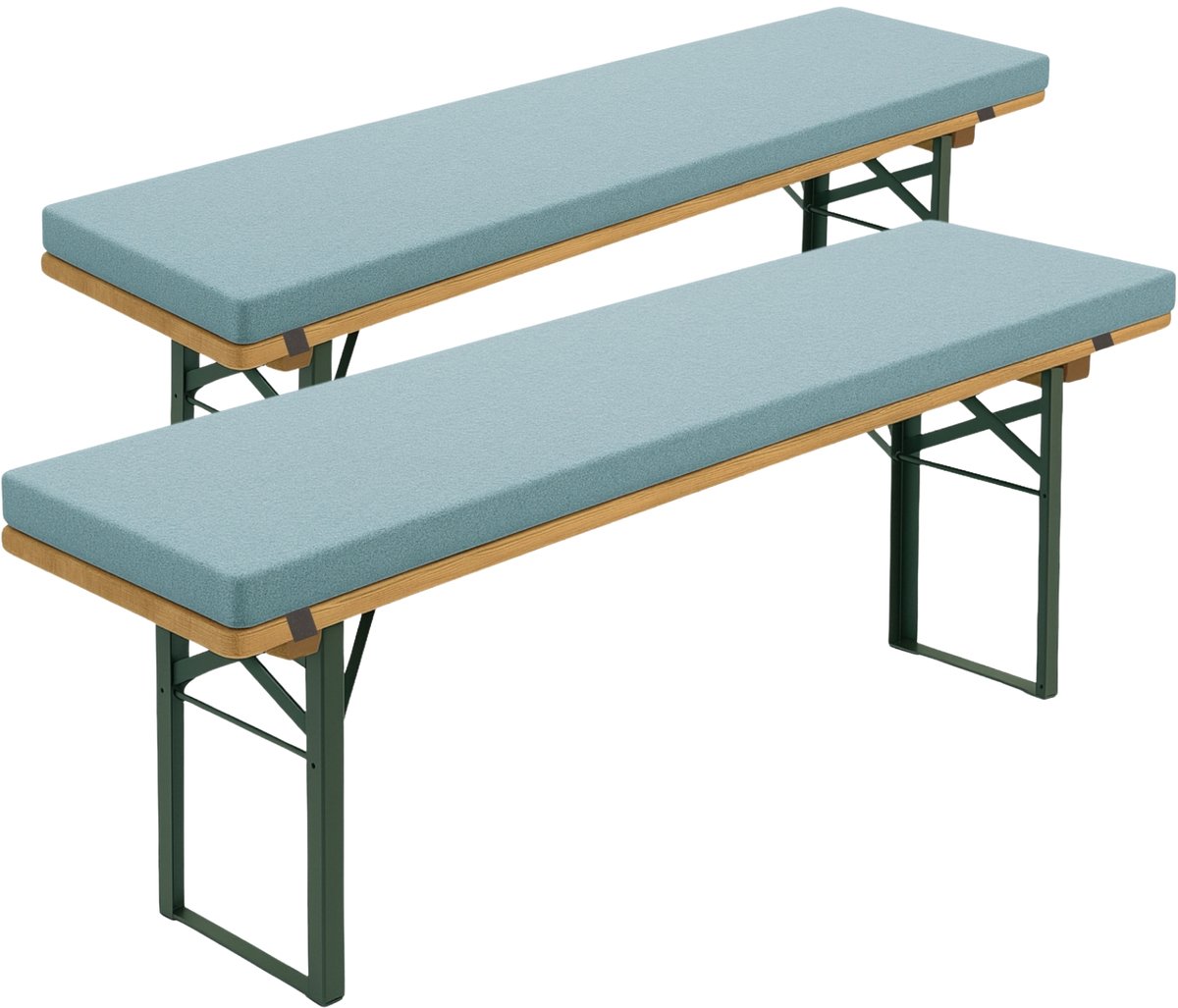 sleepling bierbankkussen set van 2 - bankkussen 220x25 cm - dik zitkussen voor bierbank - elastische bevestigingslussen - bankkussen buiten en binnen – Made in EU - 220 x 25 x 4 cm - turkoois