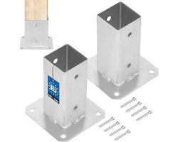 KOTARBAU® 2 Stuks Paalvoet, Paalhouder, voor Schroefbevestiging, Staal, 60 x 60 mm, Zilver, Paalsteun, Gegalvaniseerde Paalhouder, voor Tuin en Bouwprojecten