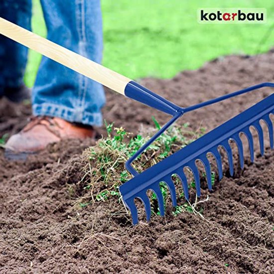 KOTARBAU® Tuinhark, Versterkt, Bladhark, Staal, 49 cm, Marineblauw, met Houten Steel, 166 cm, 18 Tanden, voor Gazon, Stevige Hark, Metalen Hark, Ergonomisch Tuingereedschap van Merkloos	 — afbeelding 2