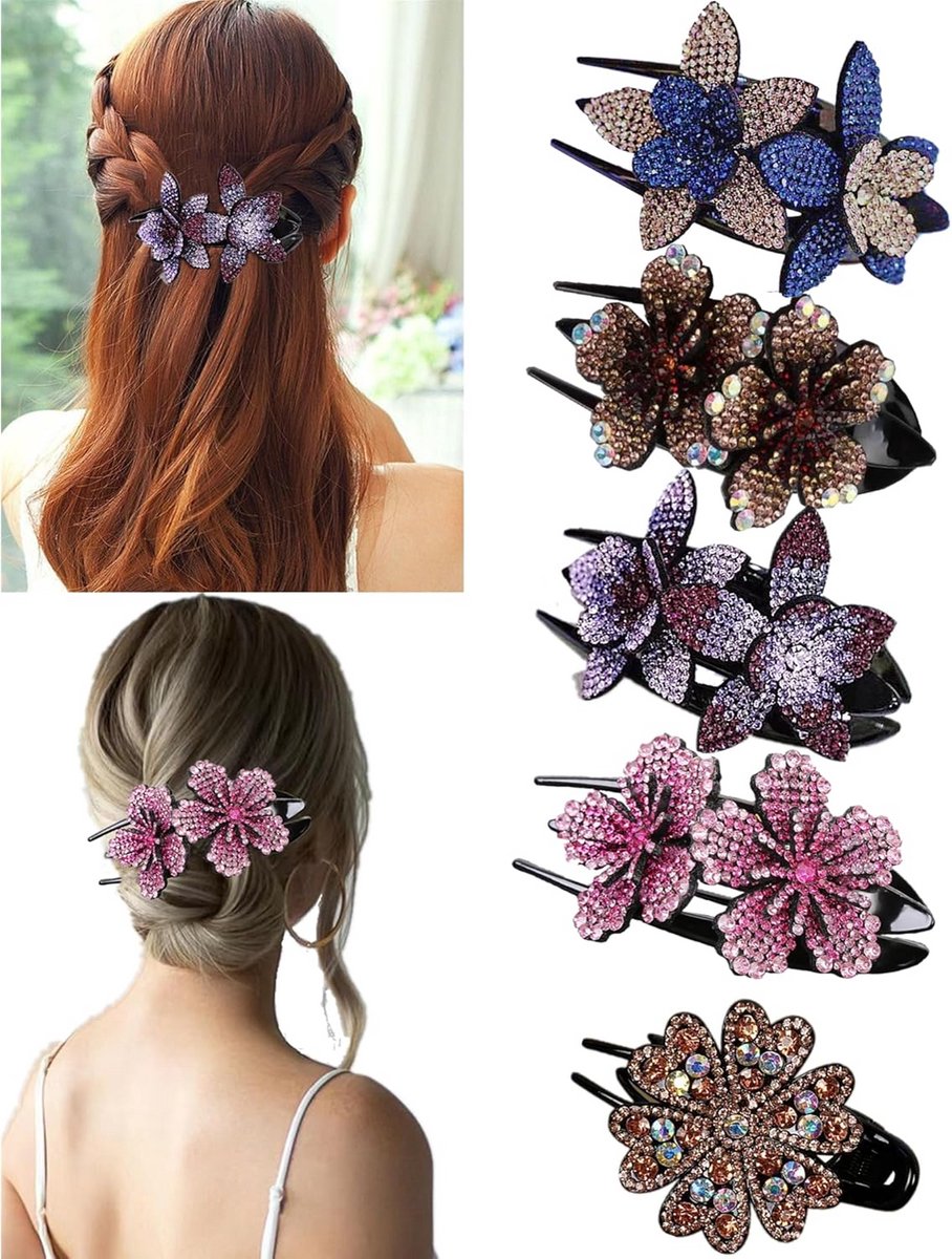 5x Luxe Strass Haarspeldjes Grote Bloem Decoratie voor Dik Haar - Kristal Haarclip Dames Accessoires