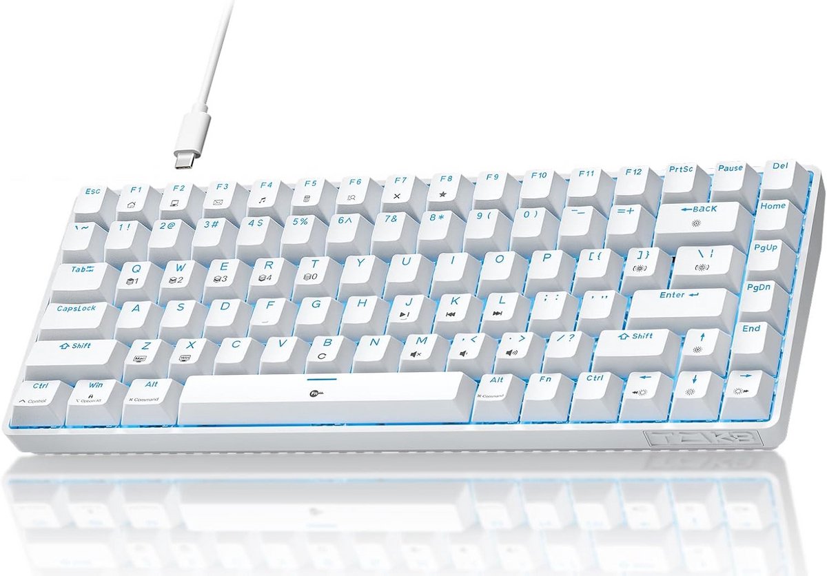 Mechanisch Gaming Toetsenbord 84 Toetsen QWERTZ Blauwe Switches Wit
