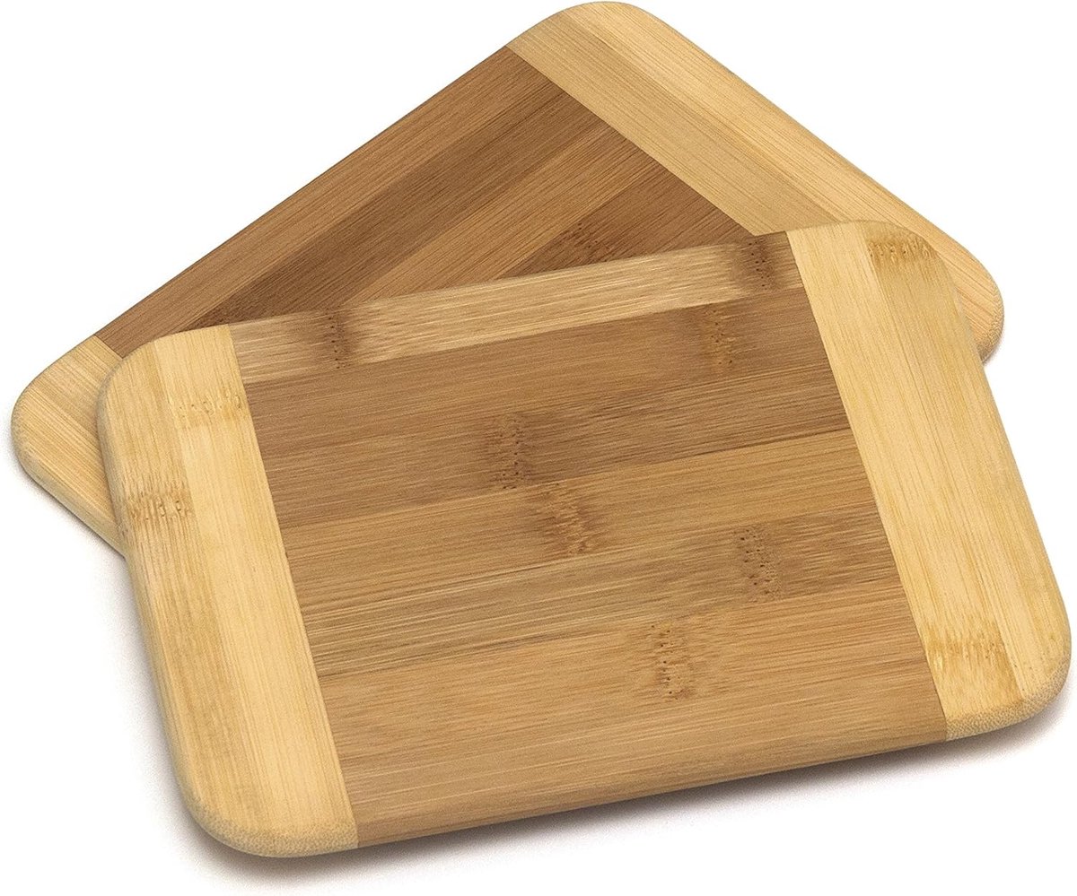 Set van 2 Bamboe Houten Snijplanken en Serveerplanken, Klein (20x15 cm), Tweekleurig