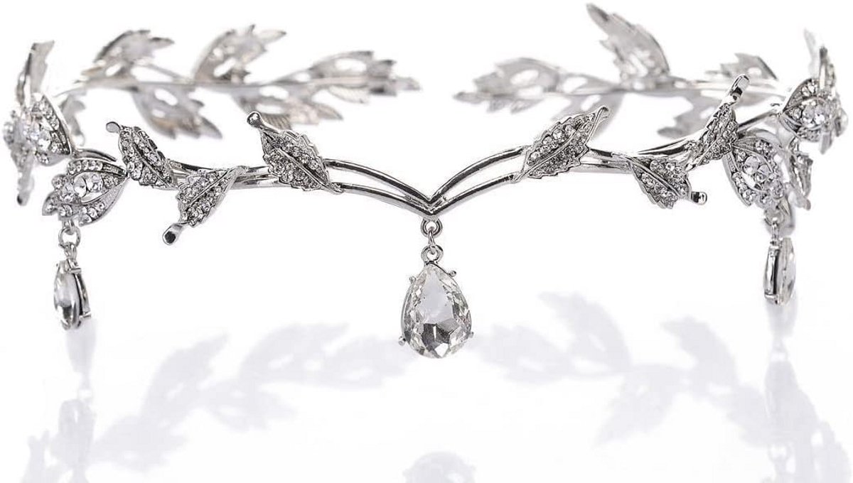 Zilveren Kristallen Diadeem Bruidshoofdband Blad Tiara Haaraccessoire voor Bruiloft