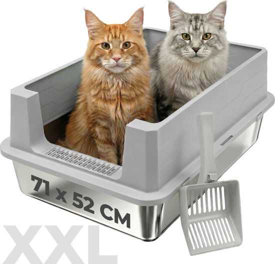 Kattenbak RVS XXL Groot - Extra Grote RVS voor Grote Katten & 2 Katten