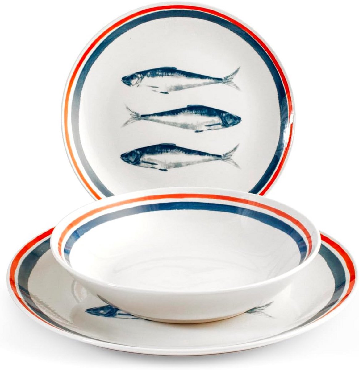 18-delige Servies set Aardewerk Blauw Wit Marine Thema