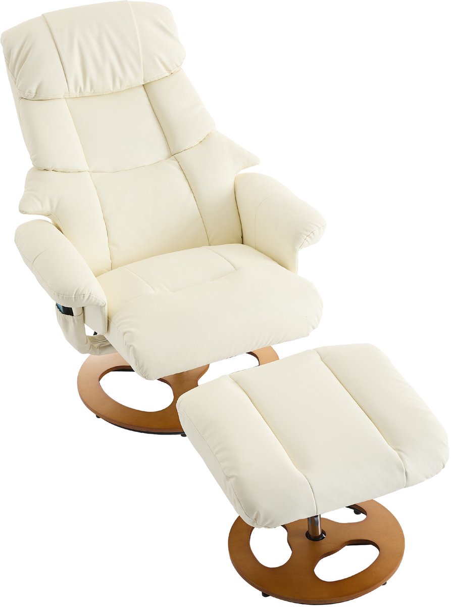 Luxe Relaxfauteuil met Massage en Verwarming - Verstelbaar met Voetenbank - 360° Draaibaar - Wit Kunstleer – foto 7