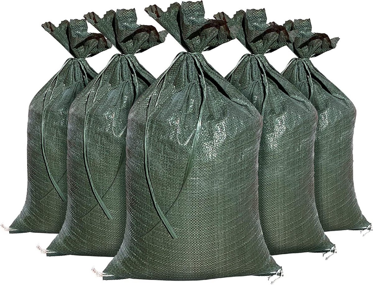 100 Stevige Lege Zandzakken Groen UV-Bestendig - Militaire Kwaliteit - Knoopsluiting - 35,6 x 66 cm