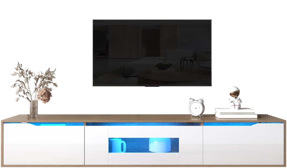 TV-Meubel - LED TV-Kast met Hoogglans Afwerking - MDF - Wit/Hout