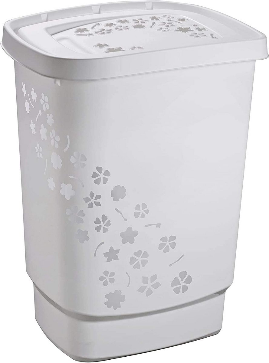 Grijze Wasmand 55 Liter met Deksel - Stevige Kunststof Opbergbox