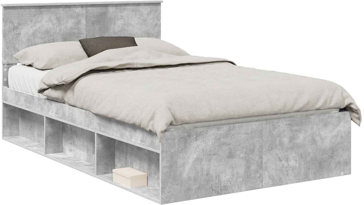 vidaXL - Bedframe - met - hoofdeinde - Beton - 120 - x - 190 - cm - Massief - grenenhout