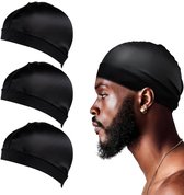 3 stuks - Wave Cap - Rags cap - Stretch - Durag cap - Muts - Hoofddeksel - Mutsje - Slaapmuts - Silky - Hardloopmutsen - Fietsmuts - One size - Ventilerend - Unisex - Zwart