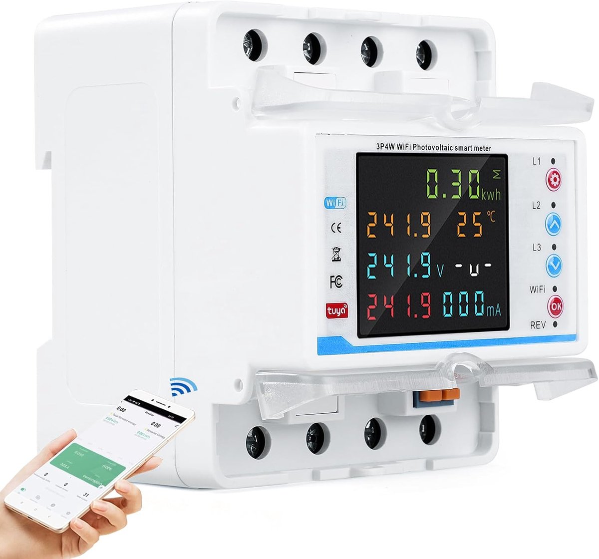 3-Fasen Energiemeter 100A WiFi Bidirectioneel met Uitgebreide Veiligheidsfuncties