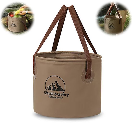 Opvouwbare wateremmer - Opvouwbare wateremmer voor buiten - Picknick- en visemmer - Draagbare emmer voor kamperen, picknicken en vissen - Wateremmer - Bruin - 20 liter - Geschikt voor kamperen, vissen, wandelen, tuinieren en autowassen