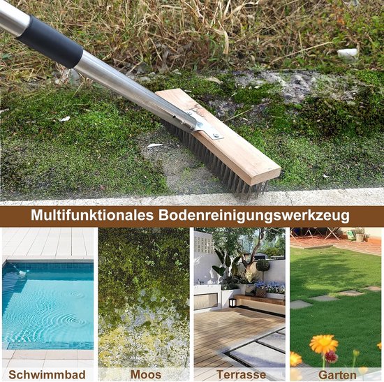 Stevige Staalborstel met Telescoopsteel voor Mos en Onkruidverwijdering - 120 cm — afbeelding 4