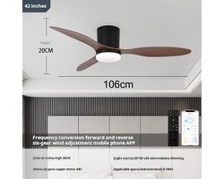 Plafondventilator - LED Plafondventilator - Ø 106 cm - 4320 LM - 3000K/6500K - Dimbaar - 3 snelheidsinstellingen - Timer - Zomer - Zeer stil - Zwarte perzikhoutkleur