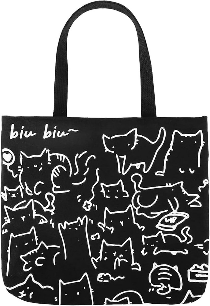 Duurzame Canvas Draagtas met Schattig Zwart Katten Design - Herbruikbare Shopper