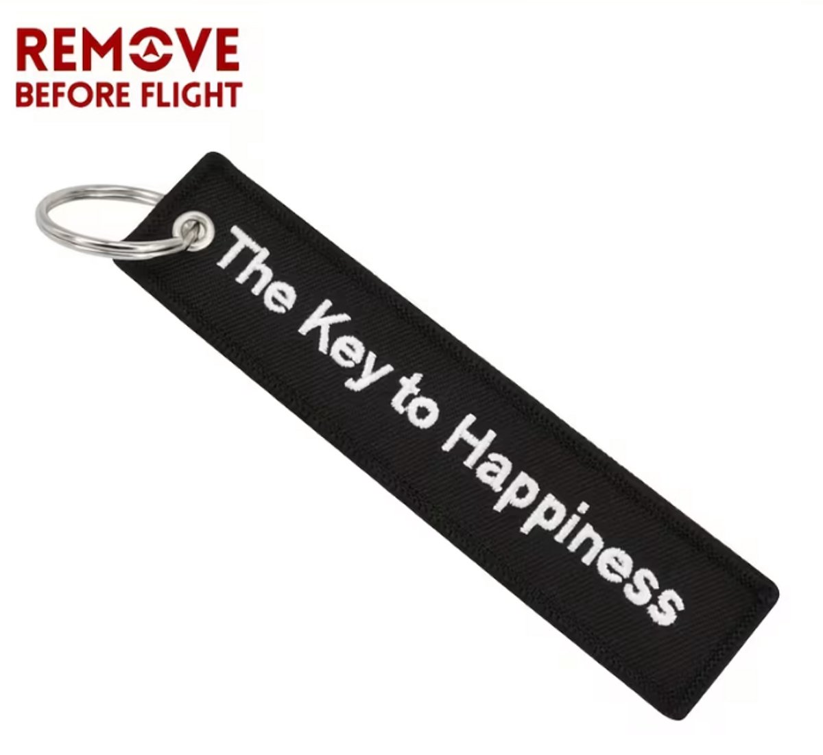 Motor Sleutelhanger “The Key To Happiness” – Geborduurd – Zwart/Wit – Sleutelhanger voor Motor, Auto en Scooter