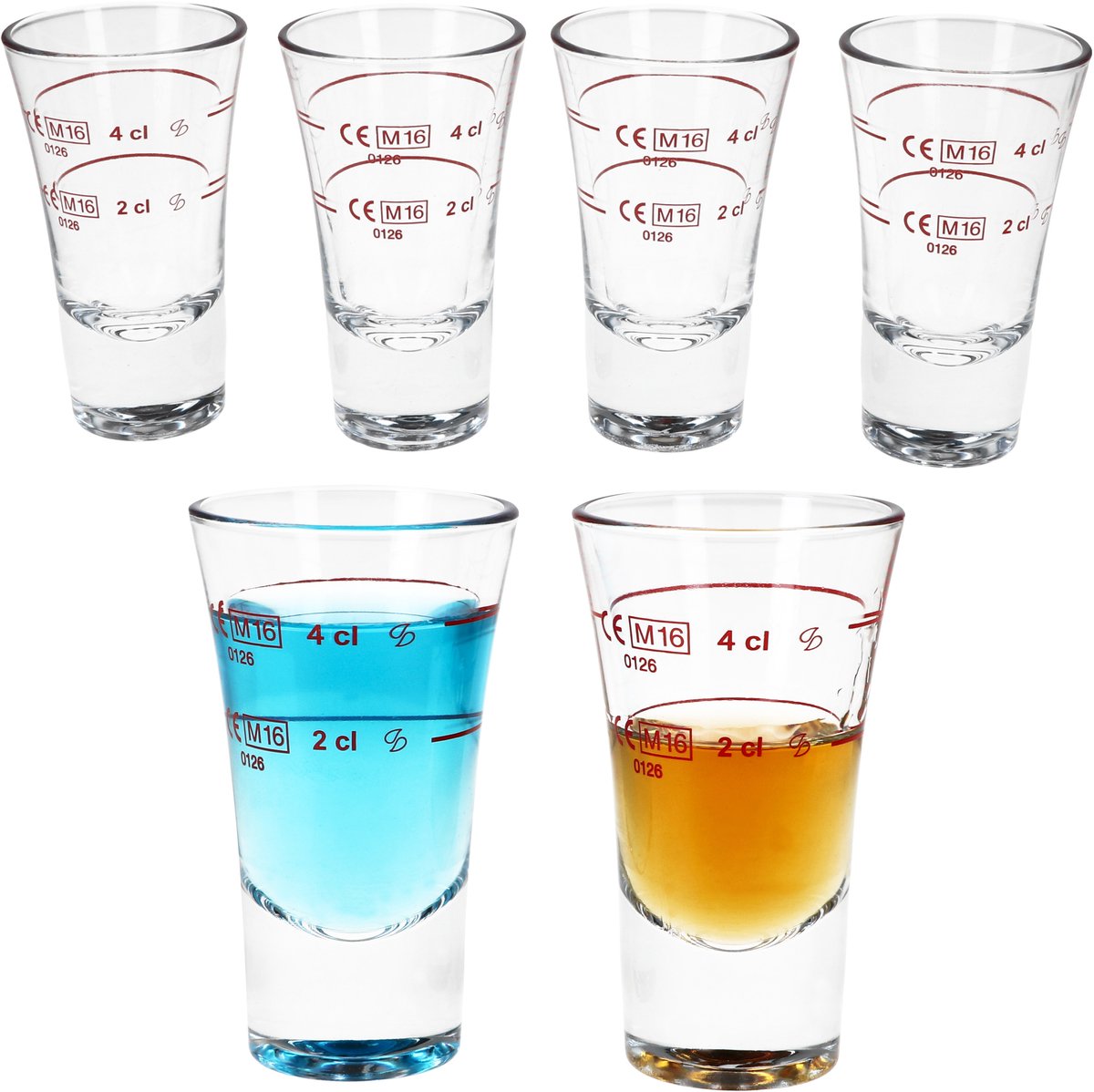 6-delige set BOSTON borrelglaasjes 2cl & 4cl gemarkeerd van glas - 52194