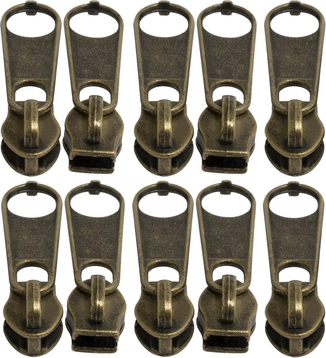 Set van 10 Vintage Schuivers voor Nylon Spiraal Ritsen Nr. 3
