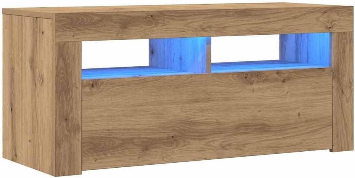 TV Meubel met LED Verlichting 90x35x40cm Gesneden Hout Rustiek Eiken