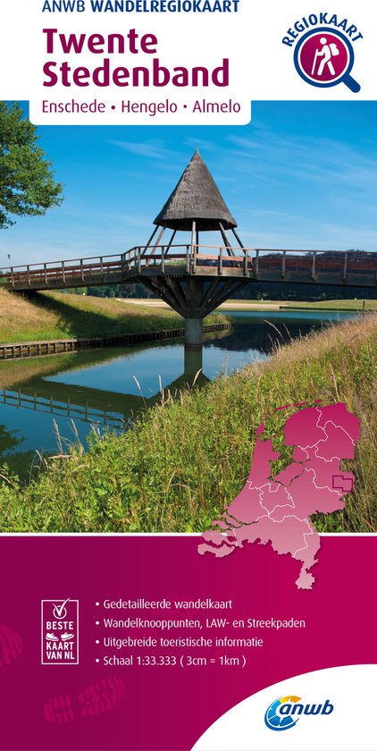 ANWB wandelregiokaart Twente Stedenband met Eschede, Hengelo, Almelo. Met wandelknooppunten, LAW- en streekpaden en toeristische informatie.