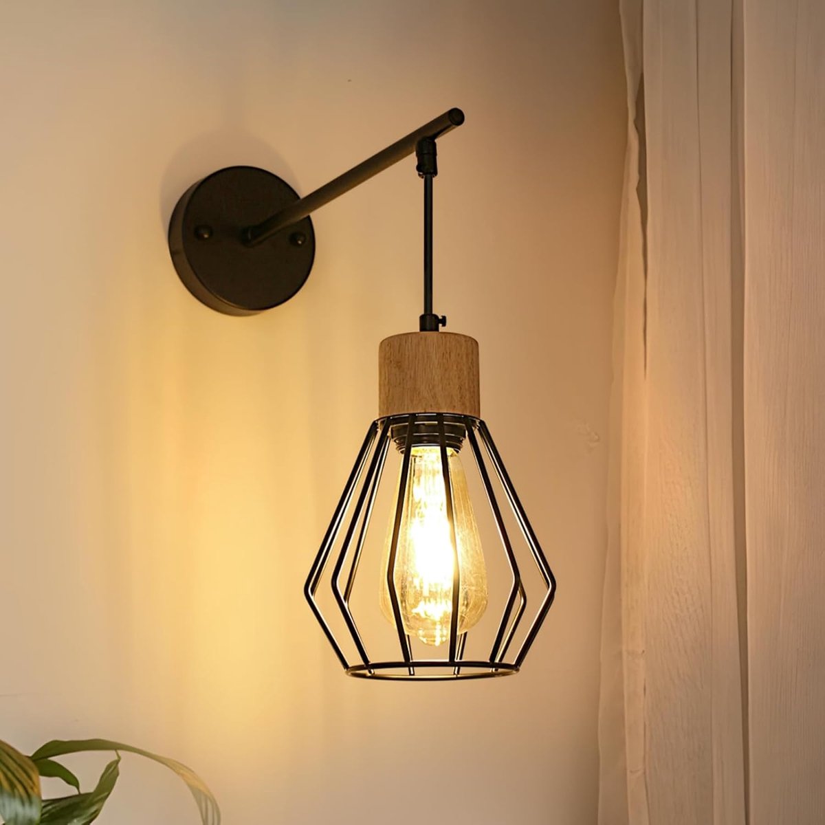 Vintage Industriële Wandlamp met Hout en Metaal voor Slaapkamer en Woonkamer